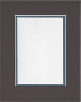 16x20 Chocolate Brown and Slate Blue Double Picture Mat, Bevel Cut for 12x16 Picture or Photo