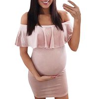 Women's Ruffle Off Shoulder Maternity Dress Sleeveless Ruched Sides Knee Length Bodycon Dresses (S, Pink)