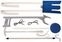 DMI Dressing Kit, Deluxe Dressing Aid, Knee and Hip Replacement Kit, with Sock Aid, No Tie Shoelaces, Dressing Stick, Long Handled Sponge, Reacher Grabber, and Shoe Horn, Blue and White