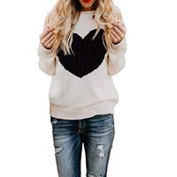 Theoylos Women's Sweaters Love Print Knit Pullover O-Neck Long Sleeve Ladies Autumn Winter Warm Casual Sweaters Tops White