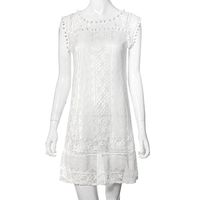 Danhjin Plus Size Women Casual Lace Sleeveless Beach Short Sundress Tassel Prom Party Shift Dress White
