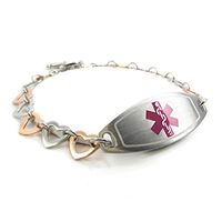 My Identity Doctor - Custom Engraved Medical ID Bracelet for Women - 1cm Steel Rose Hearts - Purple - Wrist Size 6.25 Inch