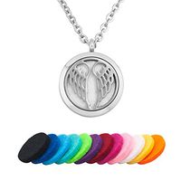 Third Time Charm Aromatherapy Essential Oil Diffuser Necklace Angel Wings Pendant, 12 Refill Pads