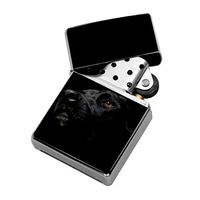 Black Lab Dog - Windproof Flip-Top Refillable Silver Lighter with tin Gift Box