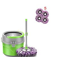 KIRA 360° Floor Mop Spin Mop Bucket System Single Barrel Rotary Mop Upper Dehydration Small Volume Retractable Mop Lever Non-Slip Handle Black/Beige/Green - with 5 Mop Heads