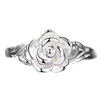 Slendima Exquisite Silver Plated Rose Flower Ring Women Fashion Party Engagement Jewelry Silver US 6