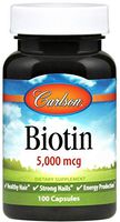 Carlson - Biotin, 5000 mcg, Healthy Hair, Strong Nails & Energy Production, 100 Capsules