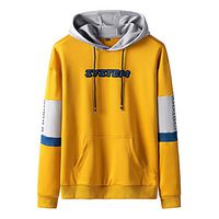 Men Hoodies Autumn Patchwork Long Sleeve Sport Pullover Tops Casual Plus Size Hooded Sweatshirts with Pockets Yellow