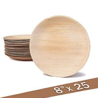 Treasure4U Palm Leaf Plates - Bamboo Plates (8" round 25 Plates)- EcoFriendly, Biodegradable ,Compostable Disposable Plates | Heavy Duty Party Utensils, Tableware Dinner Plates, for Weddings, Parties