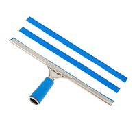 Shower Squeegee 14‘’ Stainless Steel Shower Squeegee Window Cleaner Tools for Shower Doors, Bathroom, Window and Car Glass with 2 Free Replacement Microfiber Rubber Strips (D-Squeegee-Blue)