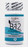 Lexor Labs Methylcobalamin B12, B6 & Folic Acid Quick Dissolve Tablets 10, 000 Mcg, 30Count - Vitamin B Supplements - Supports Brain Cells & Nerve Tissues