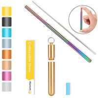 Foldable Metal Straws- Reusable Collapsible Straws - Stainless Steel Straws with Case Keychain Portable with Cleaning Brush Drinking Folding for Travel, Household, Office (Gold/Rainbow)
