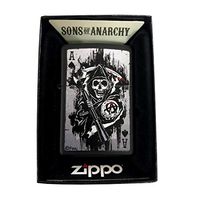 Zippo Custom Lighter - Matte Black Sons of Anarchy FX Television Motorcycle Ace of Spades Playing Card Death Skeleton Scythe