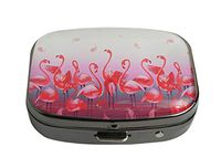 XUTAI Custom Personalized Square Stainless Steel Gun Silver Glass Travel Pill Case Vitamin Decoration Box (Birds Flamingos)