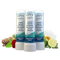 Portable Aromatherapy Nasal Inhaler - Personal Pocket Essential Oil Diffuser - Mini Container for Easy Travel - Set of 3 (HAPPY, 3-Pack)