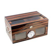 Smoking Set/Cedar Wood Lining Glass Cover Cigarette Case Double-Layer Large-Capacity Sealed Cigar Cabinet with Humidifier and Hygrometer Constant Temperature and Humidity Men's Gift Box