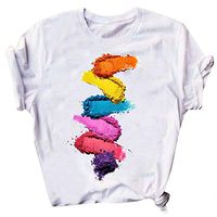 Coupondeal Womens Santa Claus Elk Cosmetics Printed Short Sleeve Round O-Neck Blouse Tops(White 2,XXXL)