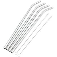 GFDesign Big Drinking Straws Reusable 12 Inches Extra Long 9mm Extra Wide SUS 304 Food-Grade 18/8 Stainless Steel - Set of 4 with 2 Cleaning Brushes - Bent