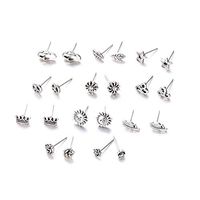 11 Pairs/Set Earring Set Flowers Leaves Crown Stars Flip-Flops Ear Studs