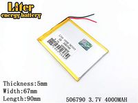3.7V 4000mAh 506790 Lithium Polymer Ion Rechargeable Battery Lithium Polymer Li-Po Battery for MP4 GPS MP3 Bluetooth Stereo DIY Gift (506790)