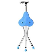 RES&DZ Canes Stool for Men and Women Fashionable Collapsible Walking Cane with Seat Attached Three Tips Prongs Heavy Duty Adjustable Folding Light Weight with T Handle Aluminum Blue