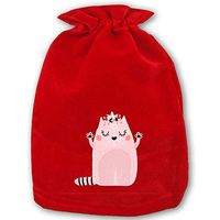 Christmas Cute Cat Girl with Floral Drawstring Gift Bags 1 Pack, Santa Sack for Party Favors and Candy