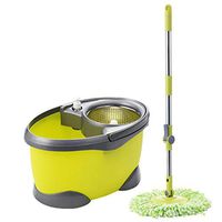 Spin Mop Bucket Floor Cleaning, Stainless Steel Adjustable handle with 2 Microfiber Mop Heads with Detergent Dispenser for Floor Cleaning,2 cotton heads