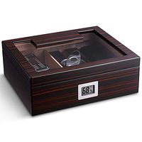 Humidors Premier Cigar Sure Seal Glass Top Desktop Holds 50 Cigars Box Cedar Wood Electric Digital Hygrometer and Humidifier Prestige (Color : A)
