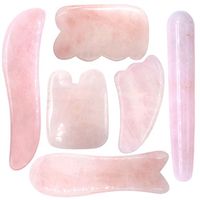 Domika Multi-Shape Handmade Rose Quartz Gua Sha GuaSha Scraping Massage Tool Stone,Massage Wand Stick,Set of 6 (Rose Quartz)