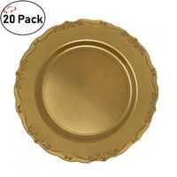 TigerChef Gold 10 Inch Dinner Plates Heavy Duty Plastic Serendipity Dinnerware Disposable Bulk Party Supplies Hard Round Heavyweight Plates Lunch Dinner Wedding Birthday Pack of 20 (10" Plates, Gold)