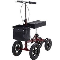 HOMCOM Knee Scooter with Basket Storage, Walker Mobility During Medical Rehabilitation & Injury, Folding for Transport, Red