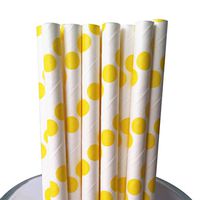 Free DHL 500 pcs Yellow Polka Dot Paper Straws Bulk, Yellow and White Dot Paper Drinking Straws for Holiday Party, Wedding, Birthday, Mason Jar Straws