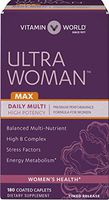 Vitamin World Ultra Woman Max Daily Multivitamins 180 Caplets, Hair Skin Nails, Antioxidant Support, Immune Health,Coated, Timed-Release, Gluten-Free