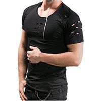 Howstar Men Tees Zipper Holes Slim Short Sleeve Fitness T Shirt (M, Black)