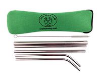 One More Cup - Reusable Straws With Case - Portable Eco-Friendly 7 Piece Stainless Steel Drinking Straws With Cleaning Brush In Washable Neoprene Case For Home Camping Boating To Go And Travel