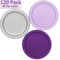 120 Paper Dessert Plates (7") - Lavender, Silver, Deep Purple - 40 Per Color, 3 Colors - Great Assortment for Birthday Parties, Weddings, Holidays, Baby Shower, Celebrations, and more