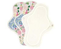 LOHAN Sabrina Oganic 100% Cotten Menstrual Pads Reusable Washable Flower Pattern Sanitay Pads with Wings Made in Korea (3Pad 10 inch M Size)