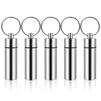 5pcs Aluminum Waterproof Pill Holder, Portable Pill Organizers Box with Keychains, Mini First Aid Drug Storage Holder Container for Daily Use and Outdoor Camping Travel (Silver)