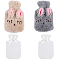 Madholly 2 Pcs Hot Water Bottle Bag with Soft Cozy Cute Rabbit Cover- Portable Rubber Reusable Hand Warmer for Pain Relief Hot and Cold Therapy Winter Gift (12 Fl Oz, Beige and Grey)