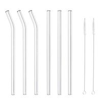 PROKTH Glass Straws, Clear Bent 7.87x0.31 inch Drinking Straws Reusable Straws Healthy, Reusable, Eco Friendly, 6-Pack with Cleaning Brush