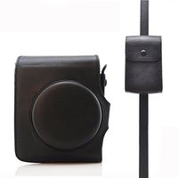 Hellohelio Retro Classic Leatherette Instax Camera Vintage Compact Case for Fujifilm Instax Mini 90 Neo Classic Instant Film Camera with Pocket Strap (Black Case with Strap)