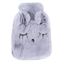 lehao Premium Classic Portable Water Injection Hot Water Bag with Soft Cartoon Plush Cover Great for Pain Relief and Body Warm,Gray winking rabbit