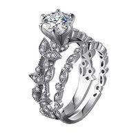 XGUMAOI Women Unique Leaf Design Tree Leaf Jewelry White Diamond Wedding Engagement Ring Set (Sliver, 5)