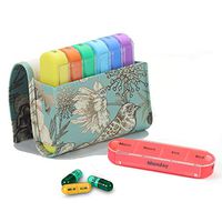 Pill Organizer,LIZIMANDU Weekly Travel Pill Case Box Medication Reminder Daily AM PM, Day Night 7 Compartments,for 4 Times A Day, 7 Days a Week-Includes Leather PU Carrying Case (Blue Bird)