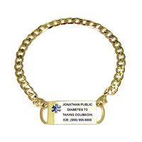 Curb Link Gold Plated Medical Bracelets for Women. Incl. 10 Lines Custom Engraving. Choose Your Size!
