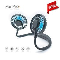 iFanPro Personal Neck Fan, Hands-Free, Portable and Quiet with LED Illumination, Battery Operated and Mini USB Rechargeable, Accessory for Sports, Travelling and Office, Black