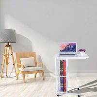 Retrofish Overbed Bedside Table Sofa Side Table with Lockable Wheels Laptop Desk Portable Computer Desk Bed Couch Reading Desk Breakfast Table with Lockable Wheels，US Shipping (White)