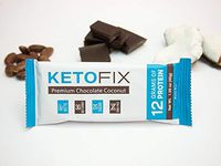 KetoFix Box of 12 Premium High Protein Chocolate Coconut Bars - Nutritional, Gluten Free, No Added Sugar, Low Carb and Keto Friendly, Meal Replacement - Individually Packaged Keto Snacks On The Go