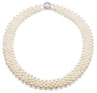 Five Row White 3-4mm Five Strand AA Quality Freshwater Cultured Pearl Necklace for Women