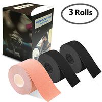 Kinesiology Theraeputic Tape Physio for Athletic Sports Recovery Pain Relieve Strong Adhesion Waterproof Original Cotton Uncut 1roll 2inch x 16.4ft / 2rolls 1inch x 16.4ft (1 Beige/2 Black)